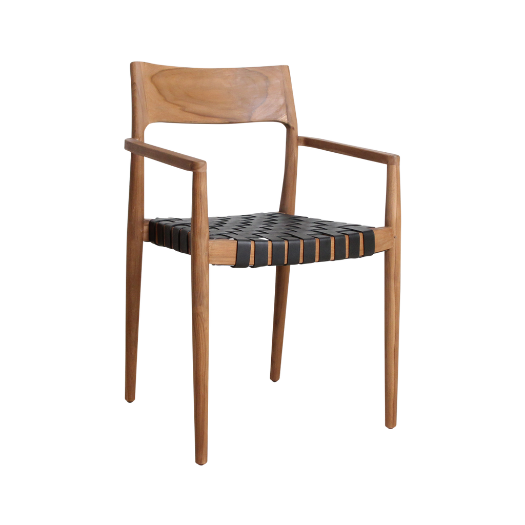 Freya teak eetkamerstoel met armleuning - Zwart (set van 2)