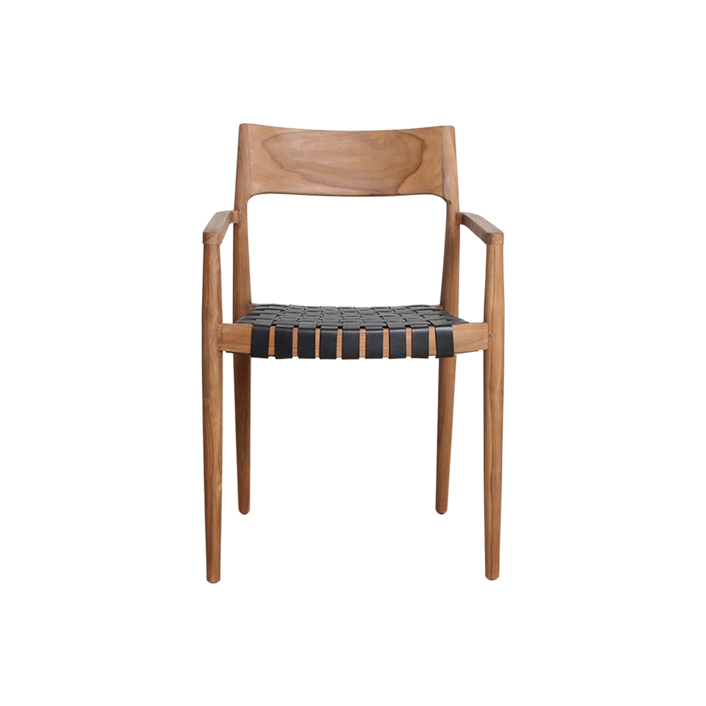 Freya teak eetkamerstoel met armleuning - Zwart (set van 2)