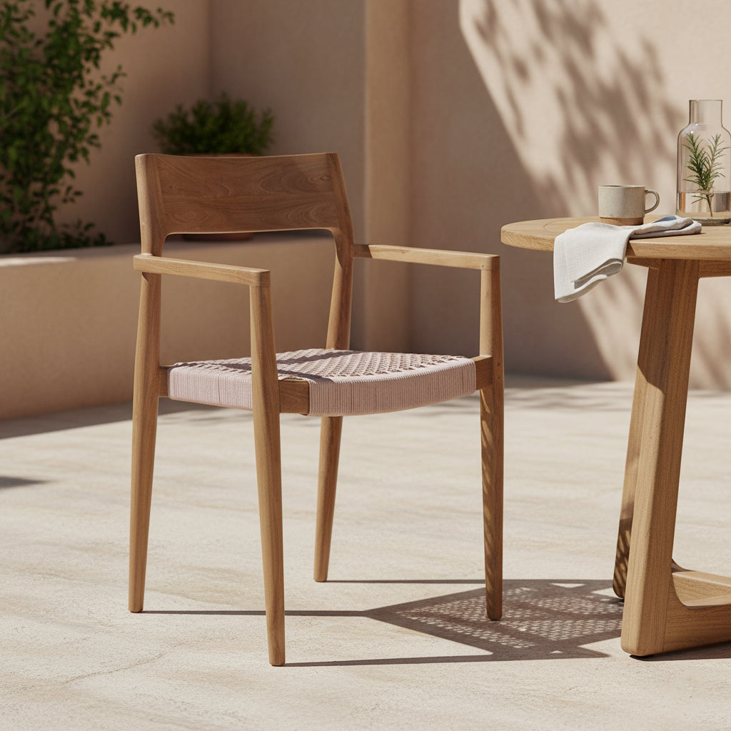 Freya donker teakhouten tuinstoel met armleuning - naturel (set van 2)