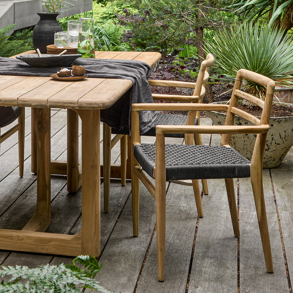 Verano teak tuinstoel met armleuning - Zwart (set van 2)