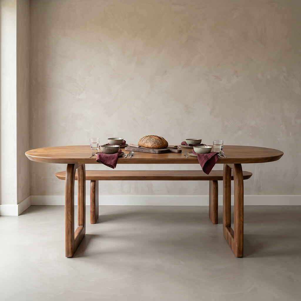 Bullnose eettafel bruin 180 cm - open onderstel