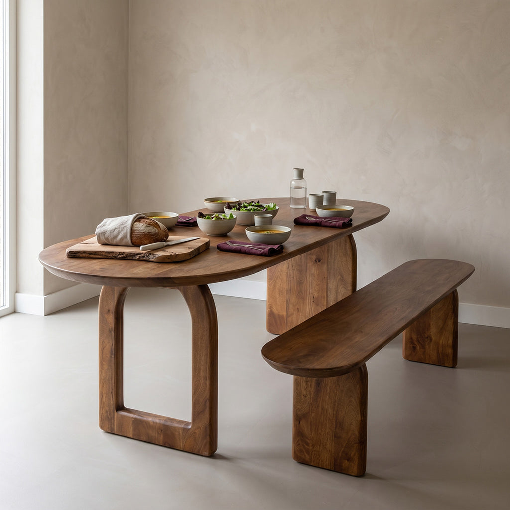 Bullnose eettafel bruin 200 cm - mix onderstel