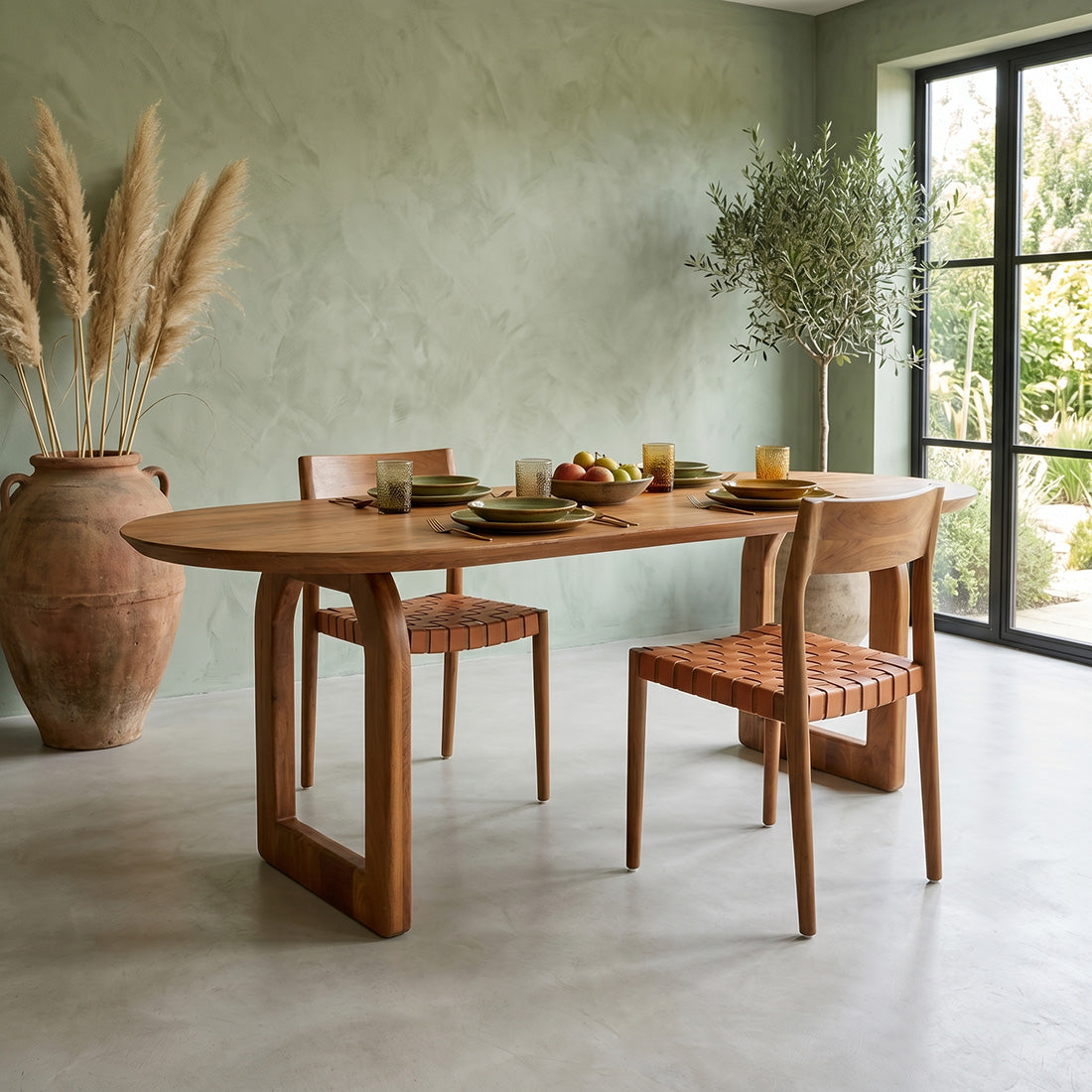 Bullnose eettafel bruin 200 cm - open onderstel