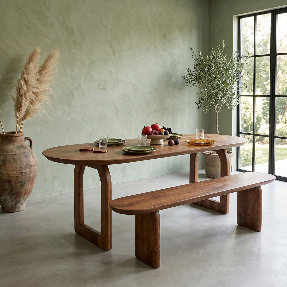 Bullnose eettafel bruin 200 cm - open onderstel
