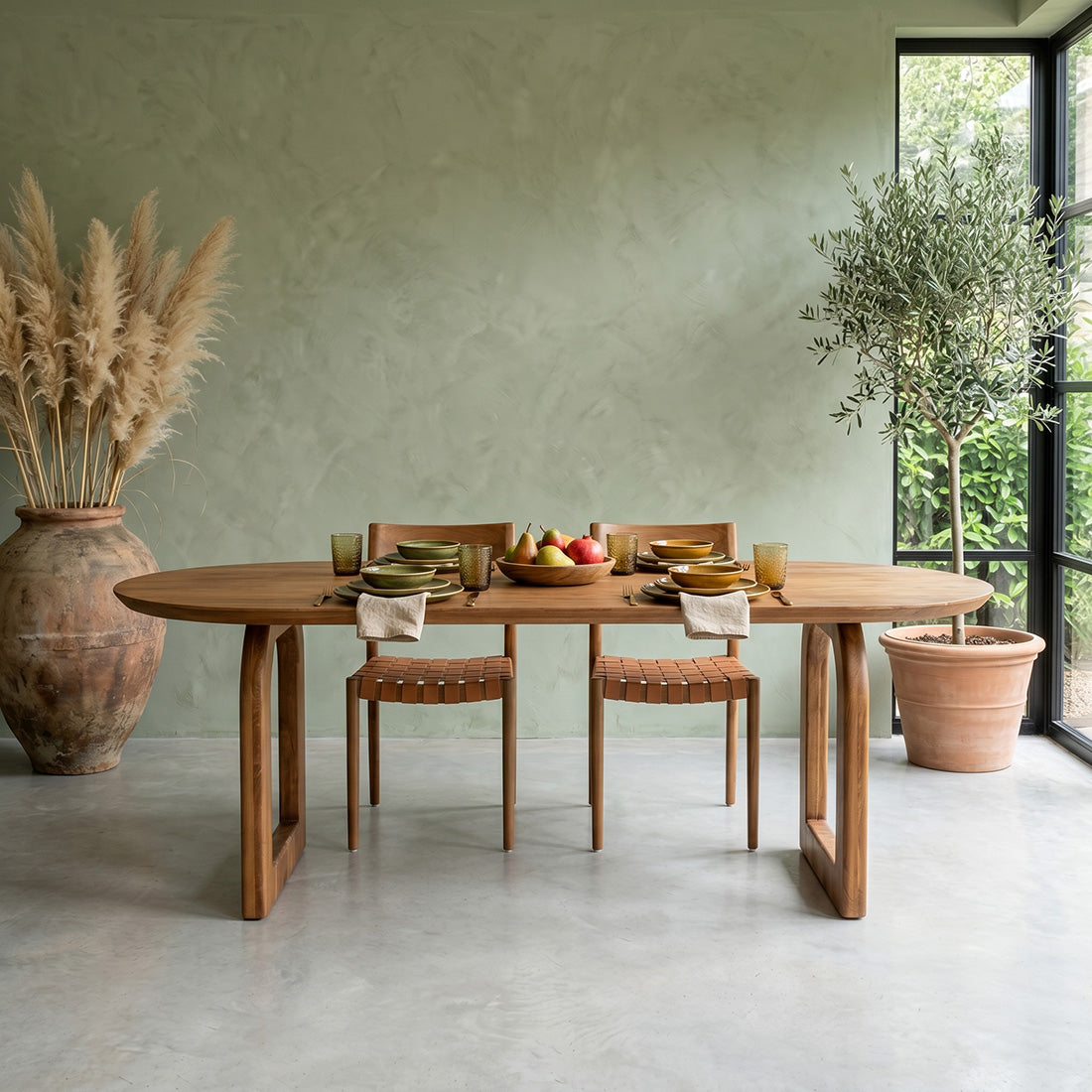 Bullnose eettafel bruin 200 cm - open onderstel