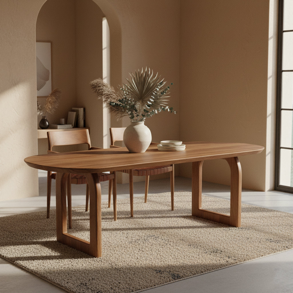 Bullnose eettafel bruin 240 cm - open onderstel