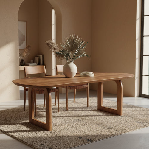 Bullnose eettafel bruin 240 cm - open onderstel