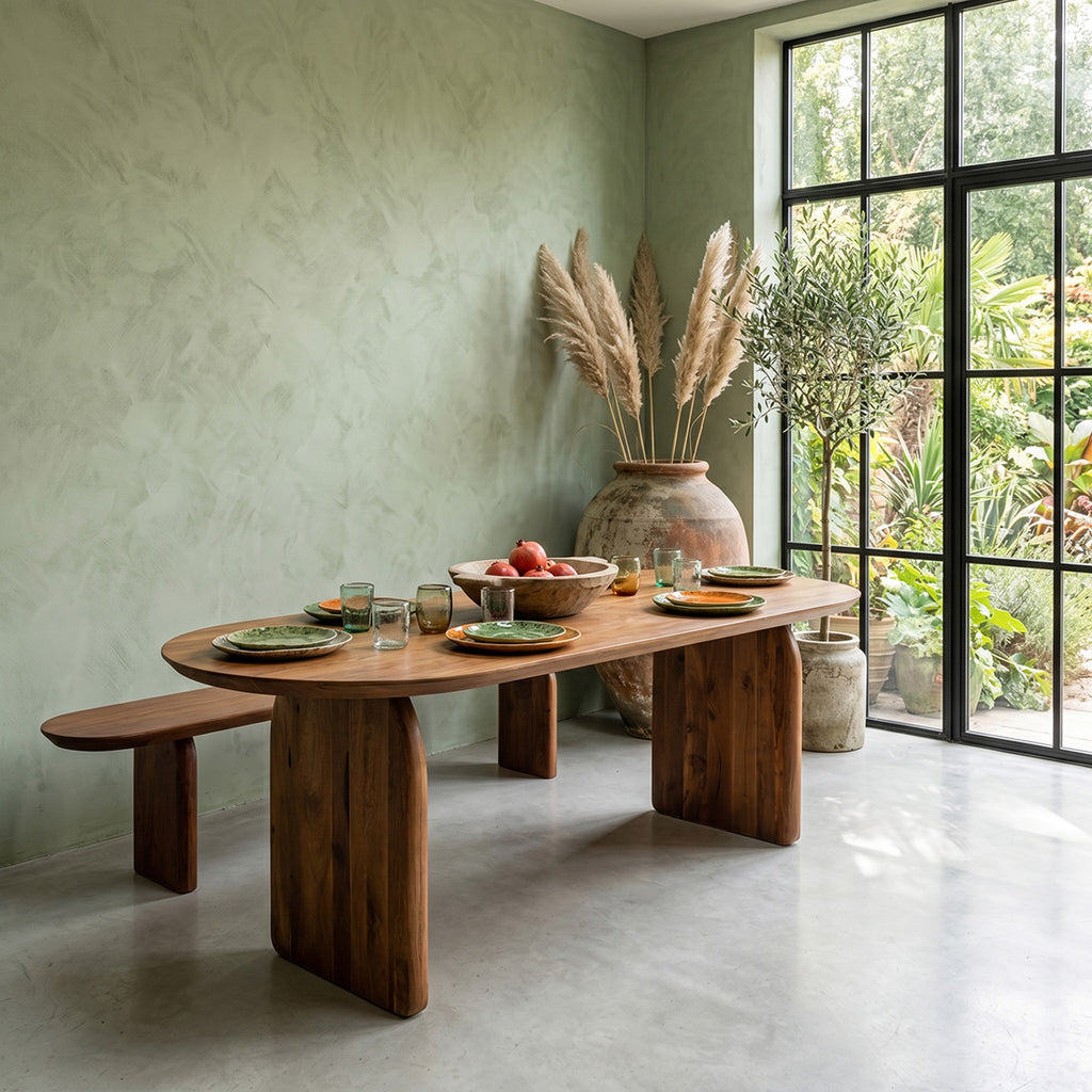 Bullnose eettafel bruin 240 cm - gesloten onderstel