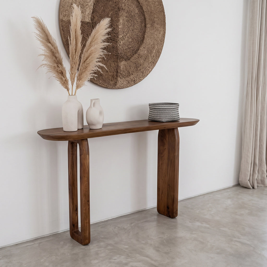 Bullnose mangohouten wandtafel bruin - 140x35x80 cm