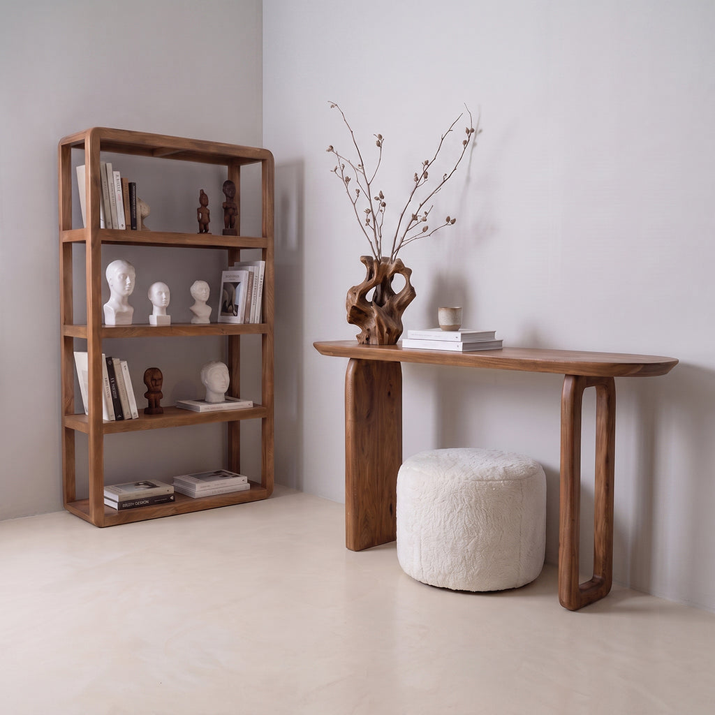 Bullnose mangohouten wandtafel bruin - 140x35x80 cm