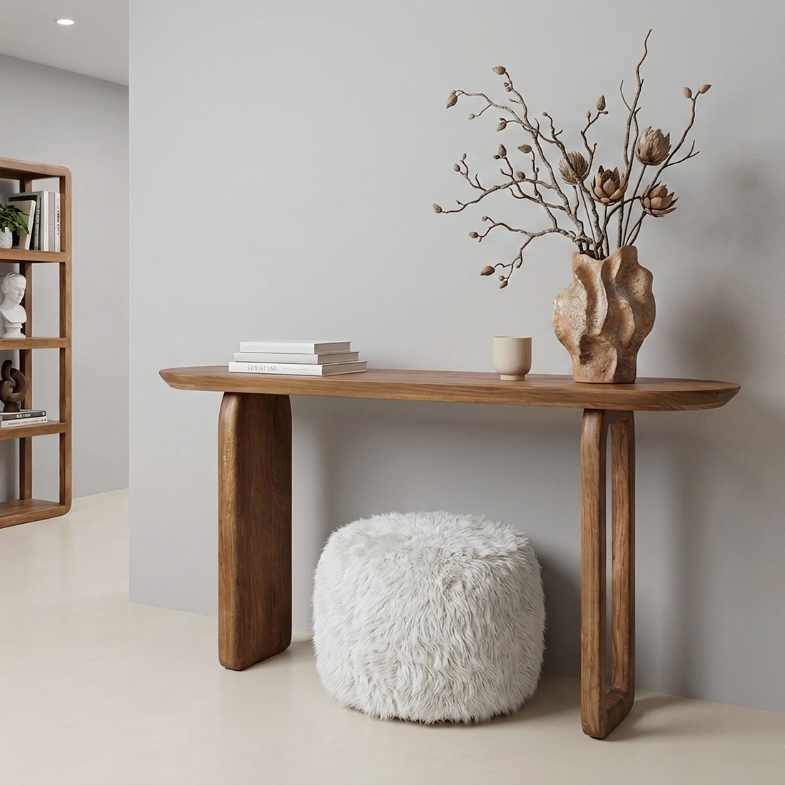 Bullnose mangohouten wandtafel bruin - 140x35x80 cm