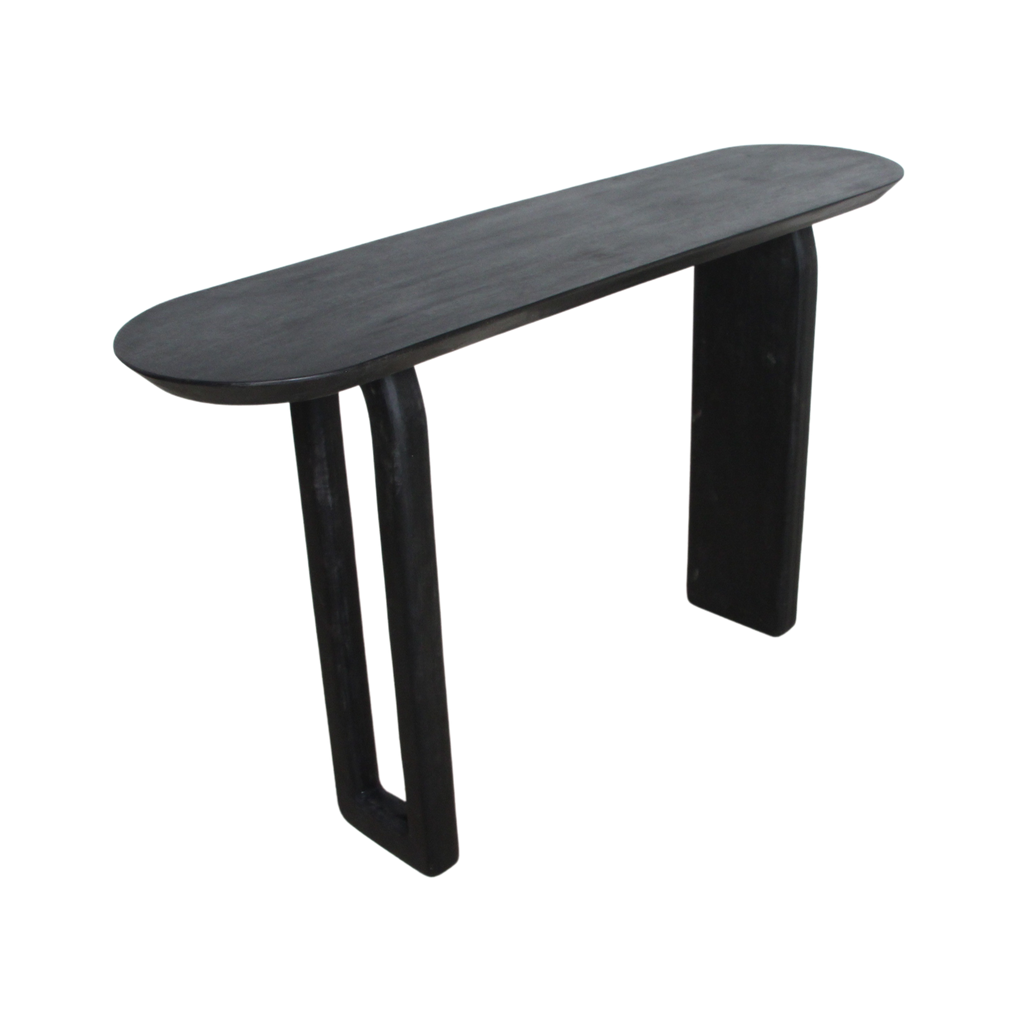 Bullnose mangohouten wandtafel zwart -140x35x80 cm