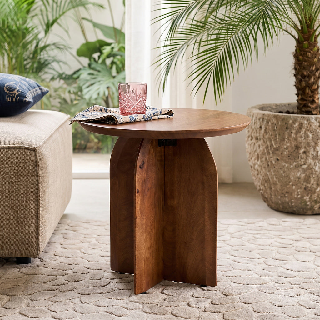 Bullnose Mango Wood Side Table Cross Ø 50 cm