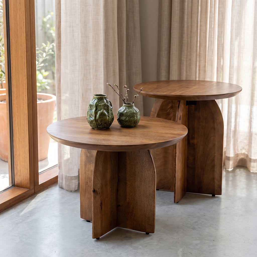 Bullnose Mango Wood Side Table Cross Ø 50 cm