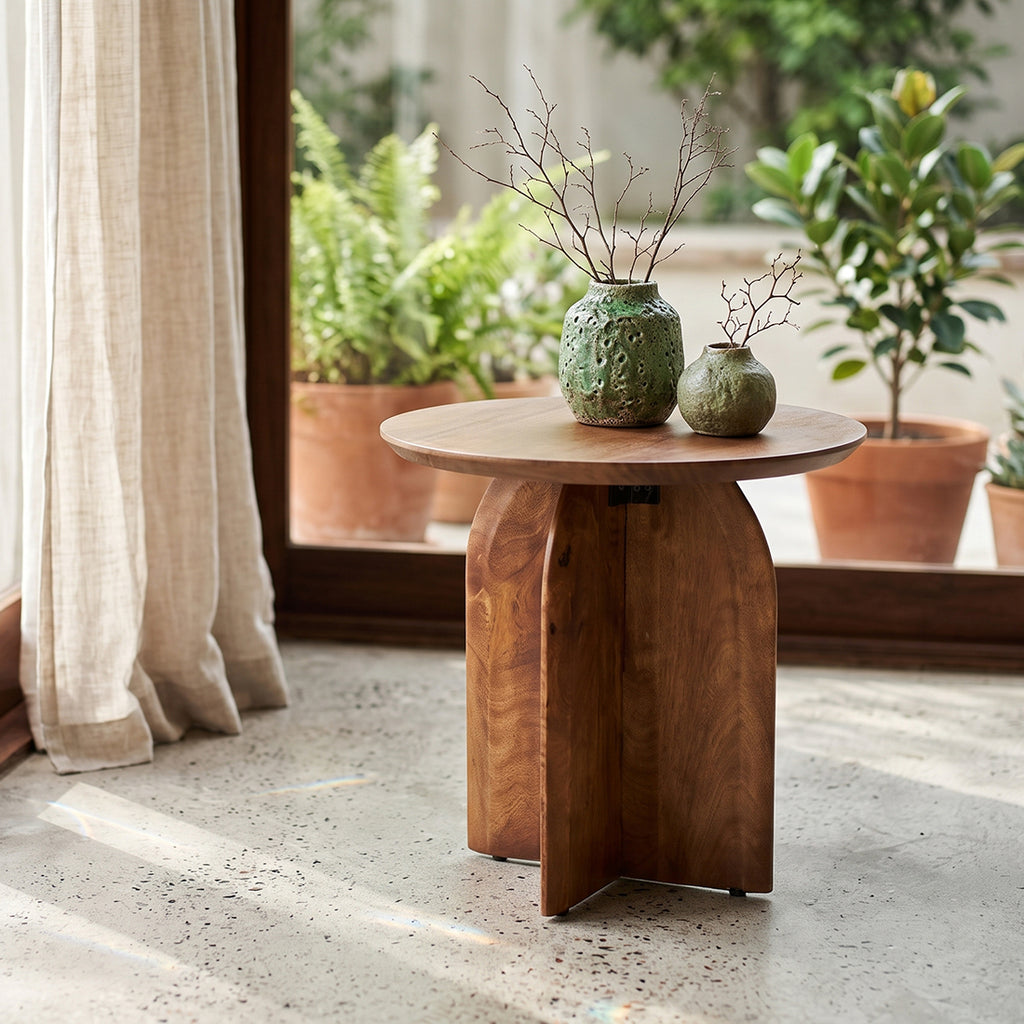 Bullnose Mango Wood Side Table Cross Ø 50 cm