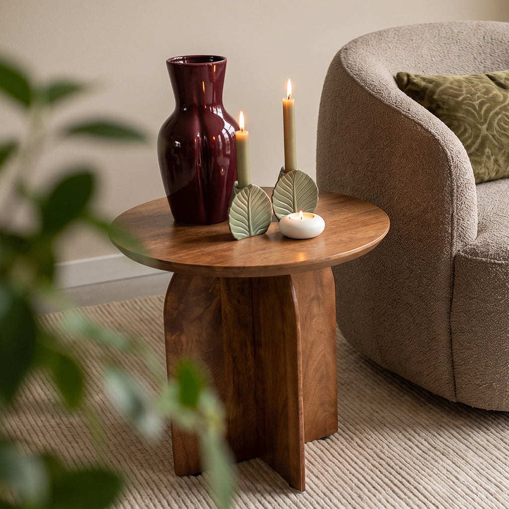 Bullnose Mango Wood Side Table Cross Ø 50 cm