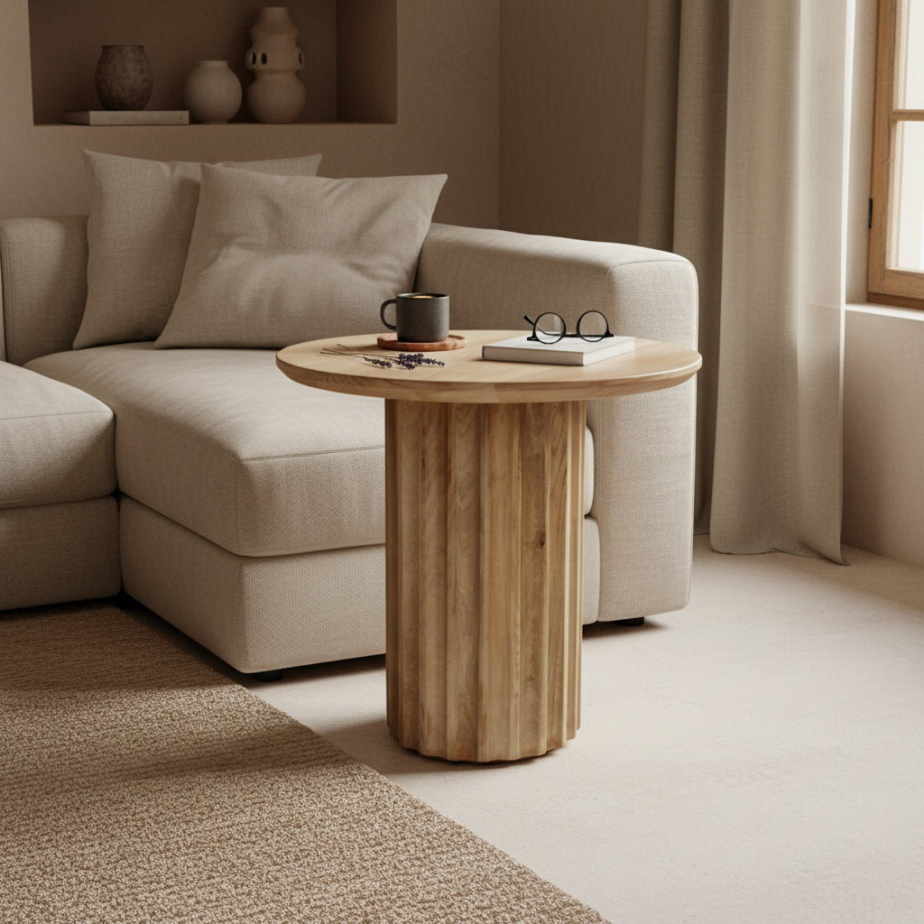 Bullnose bijzettafel reversed naturel Ø 50 cm