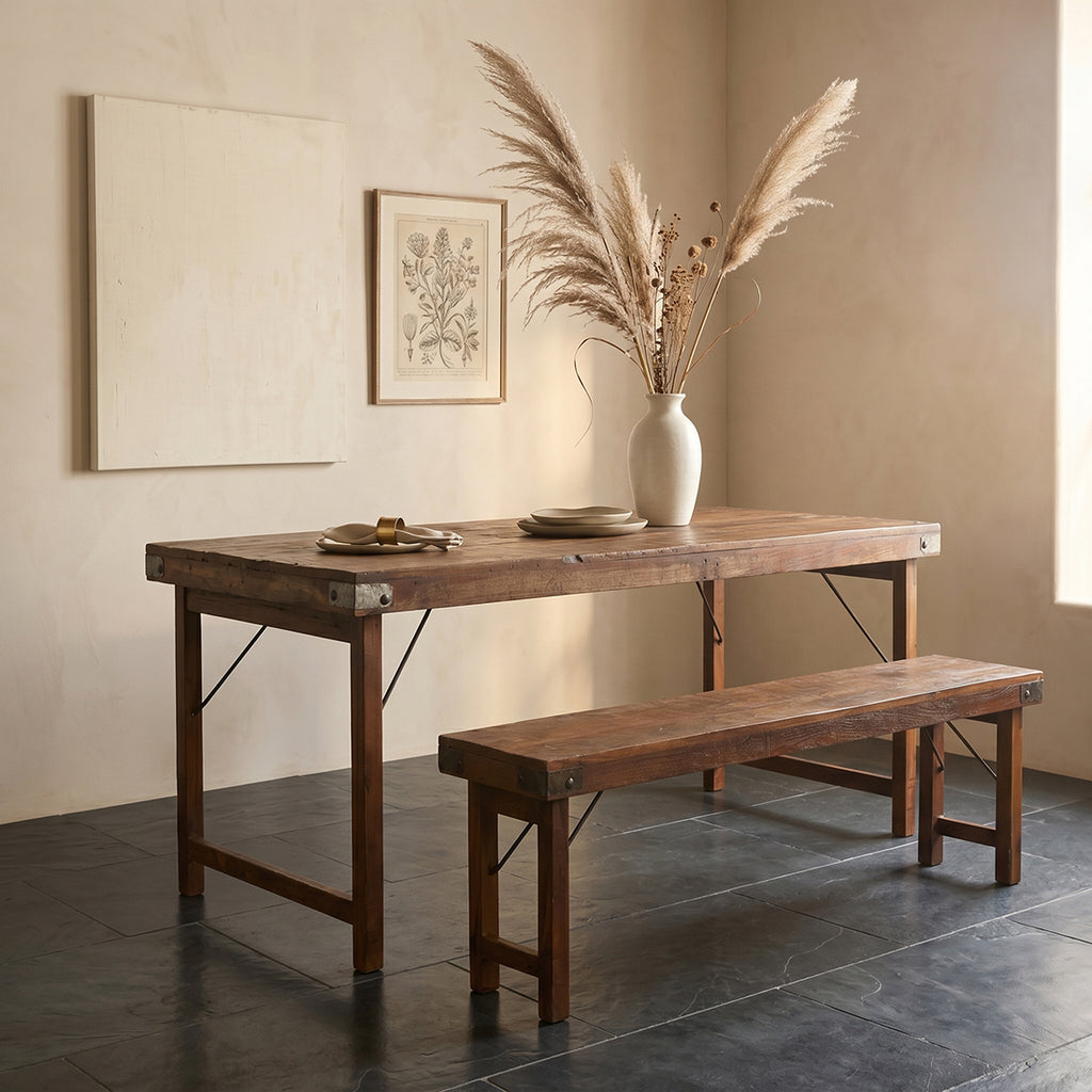 Inklapbare vintage eettafel - Gerecycled hout - 165x75x76 cm