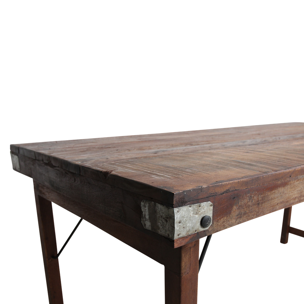 Inklapbare vintage eettafel - Gerecycled hout - 165x75x76 cm