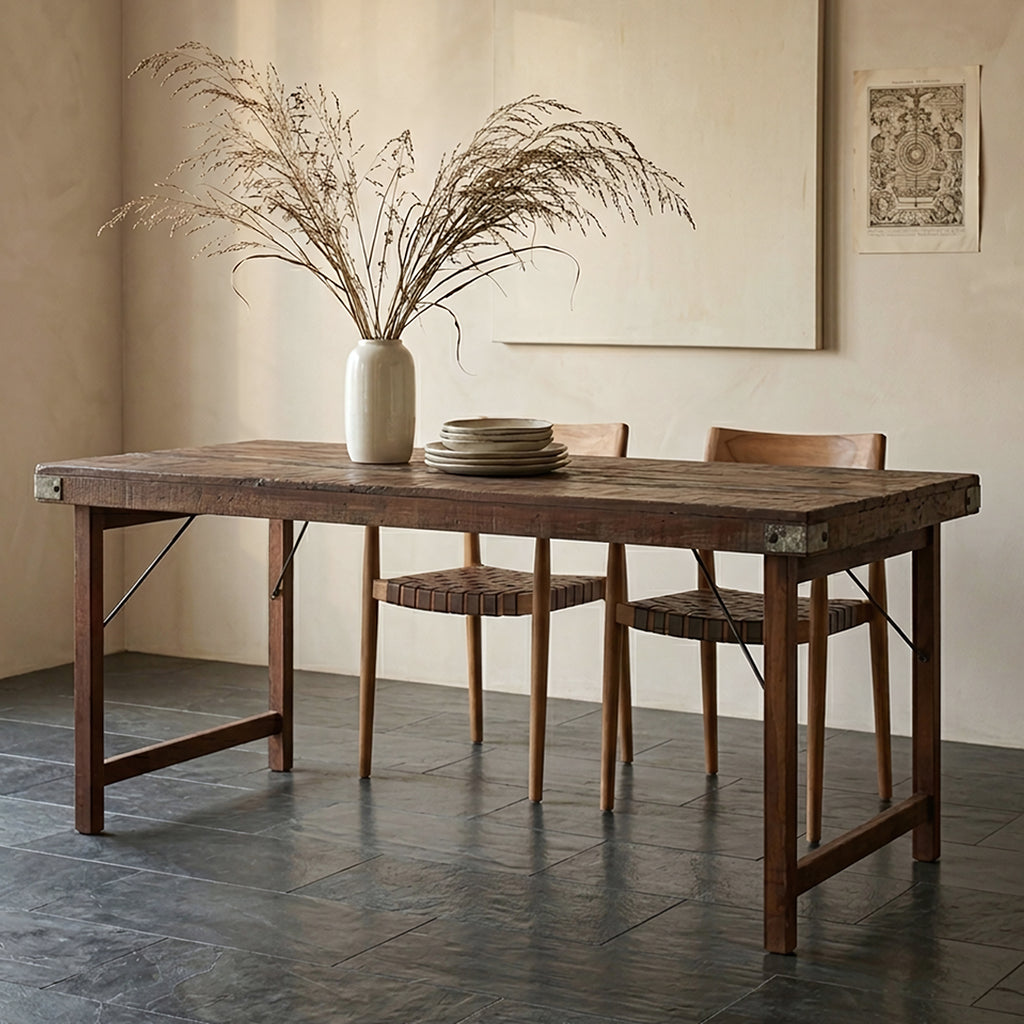 Inklapbare vintage eettafel - Gerecycled hout - 165x75x76 cm