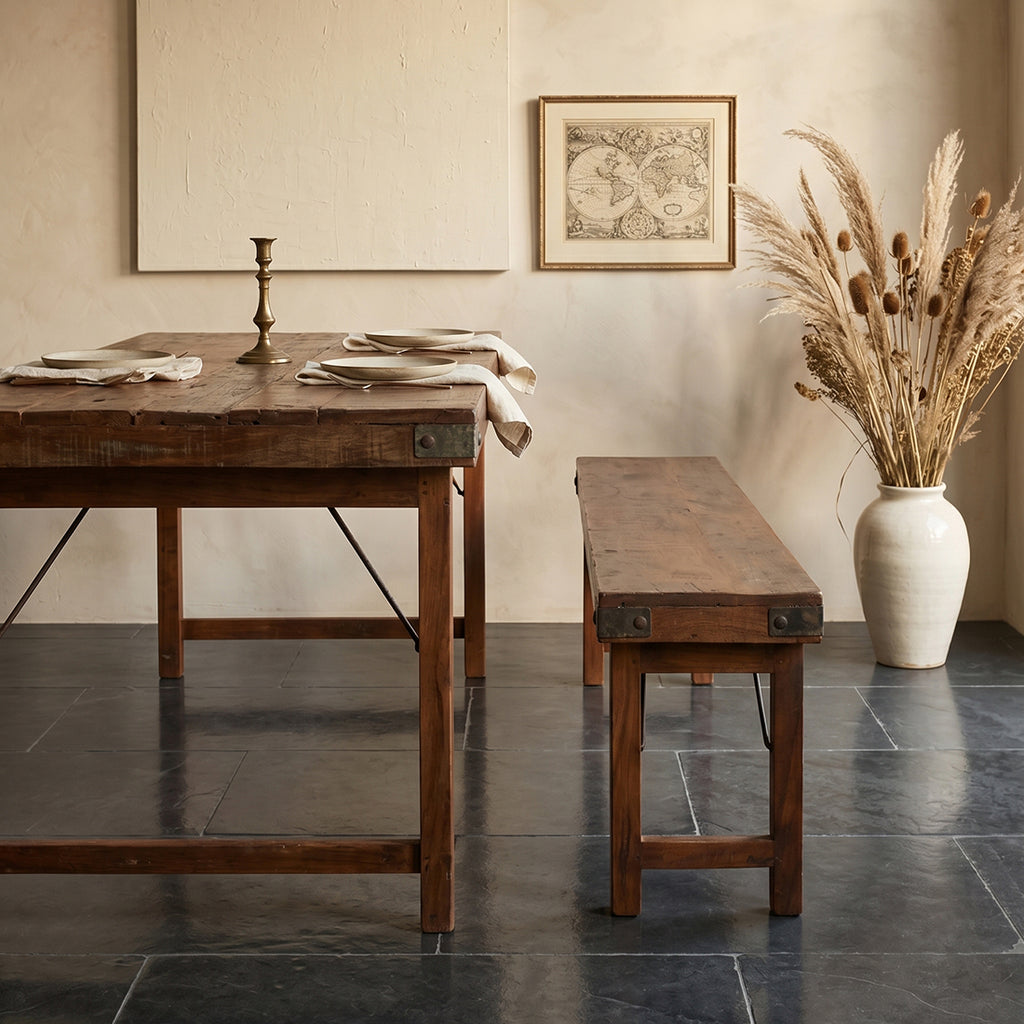 Inklapbare vintage eettafel - Gerecycled hout - 165x75x76 cm