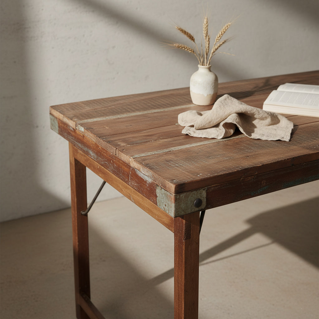 Inklapbare vintage eettafel XL - Gerecycled hout - 190x80x76 cm
