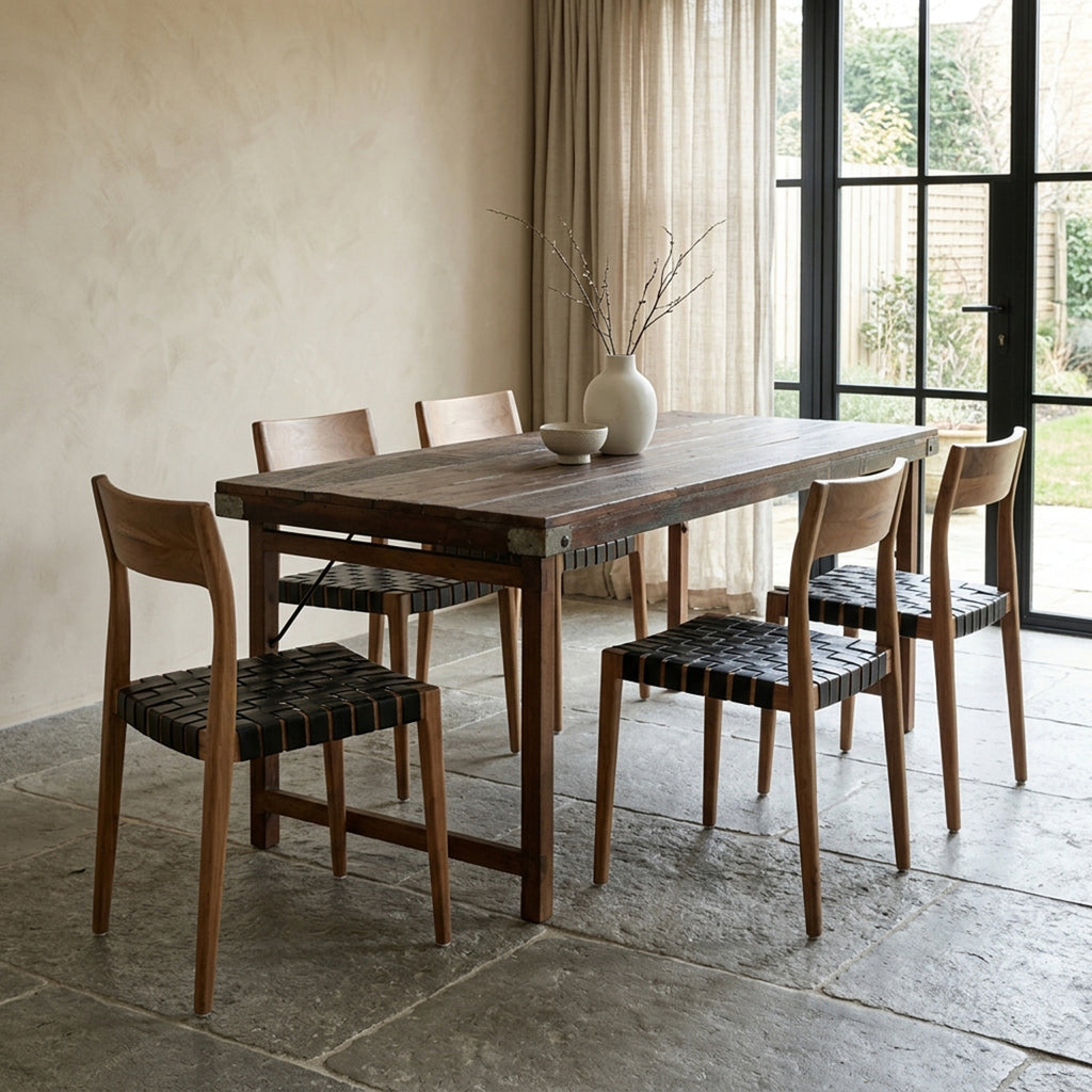 Inklapbare vintage eettafel XL - Gerecycled hout - 190x80x76 cm