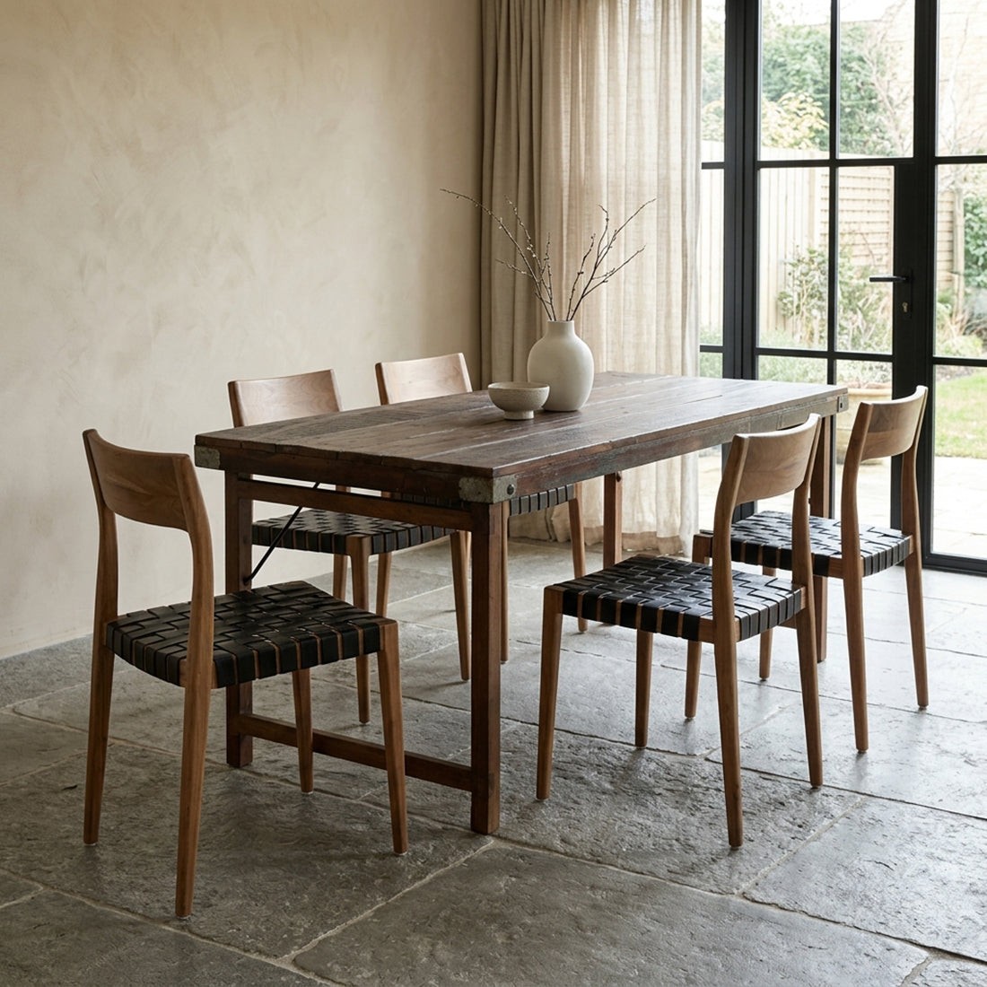 Inklapbare vintage eettafel XL - Gerecycled hout - 190x80x76 cm