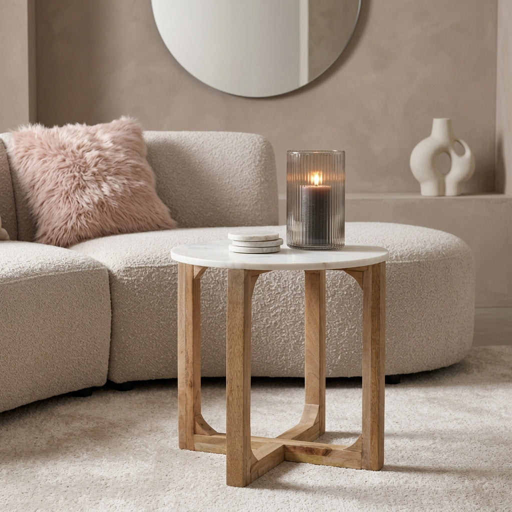Marmeren bijzettafel rond - wit