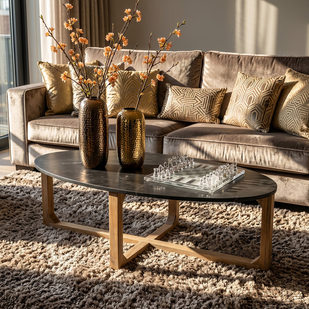 Ovale marmeren salontafel - Zwart - 120x60x38 cm