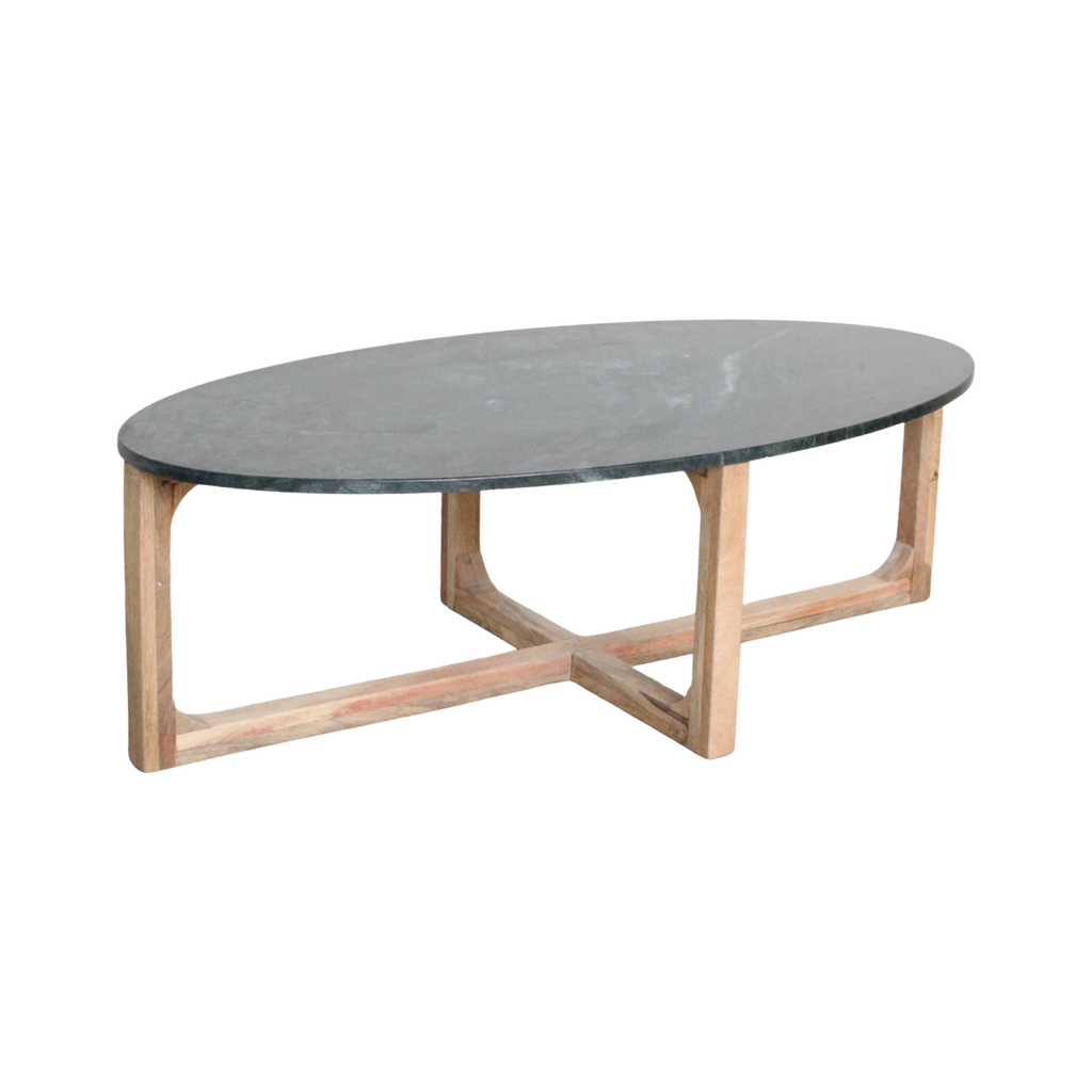 Ovale marmeren salontafel - Groen - 120x60x38 cm
