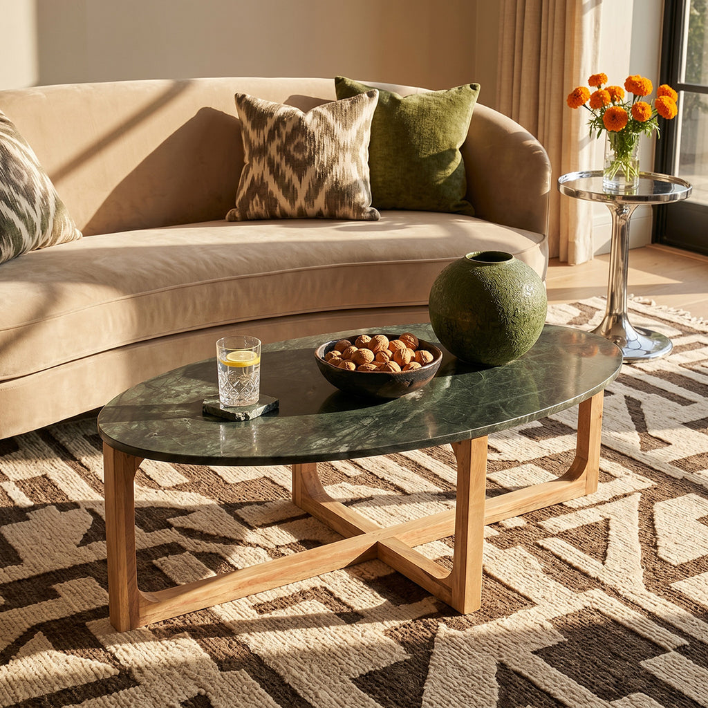 Ovale marmeren salontafel - Groen - 120x60x38 cm